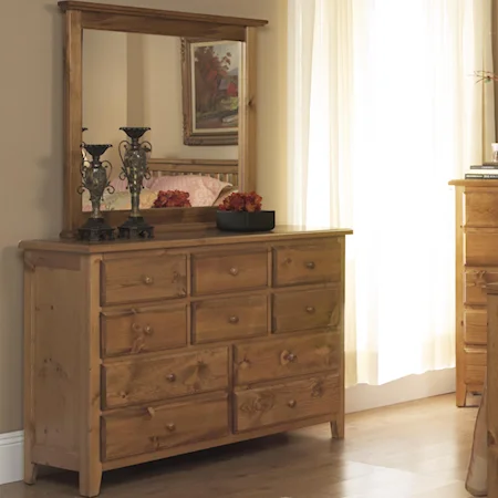 Wood Framed Dresser & Mirror Set